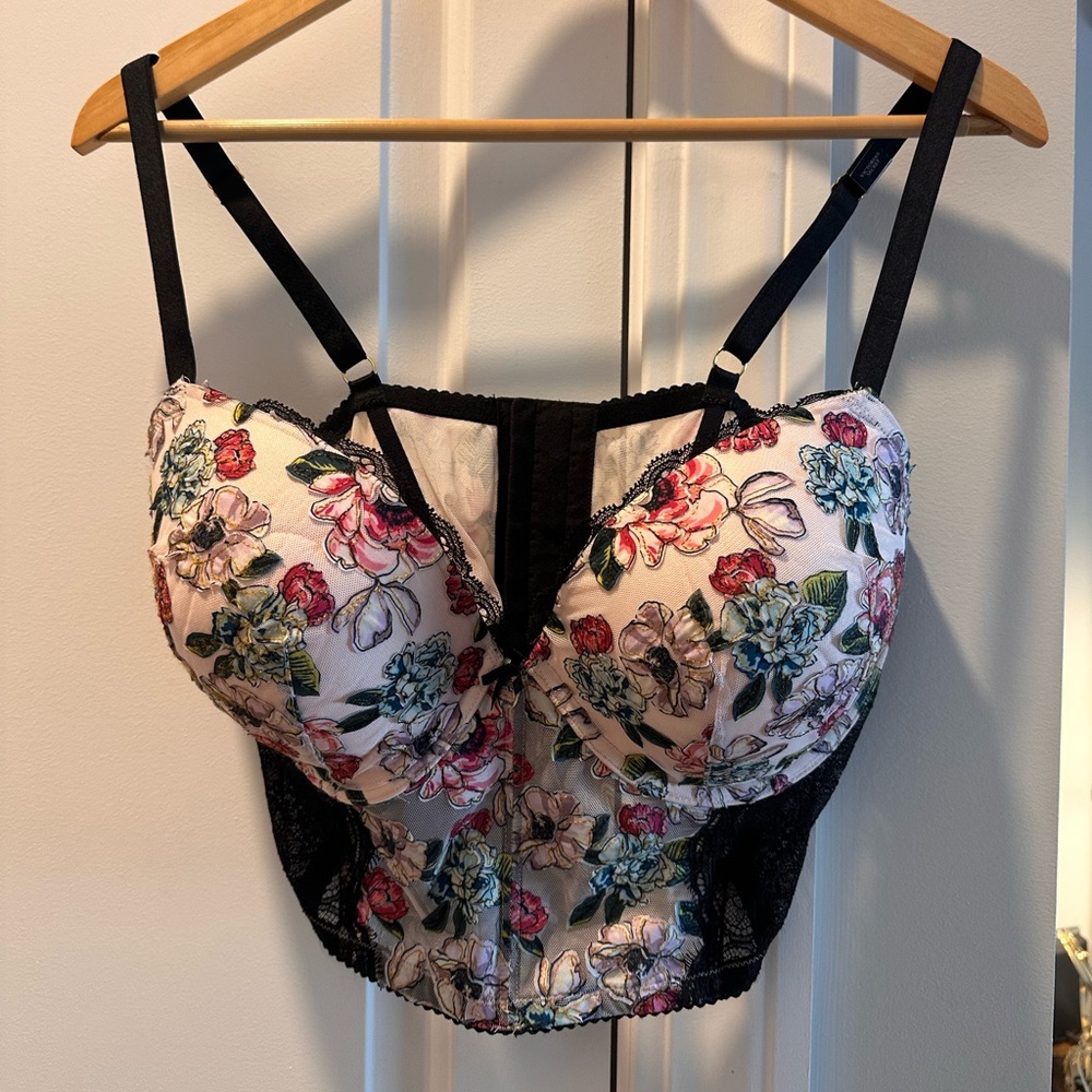 Victoria's Secret Floral Lace Bustier - Black and Cream